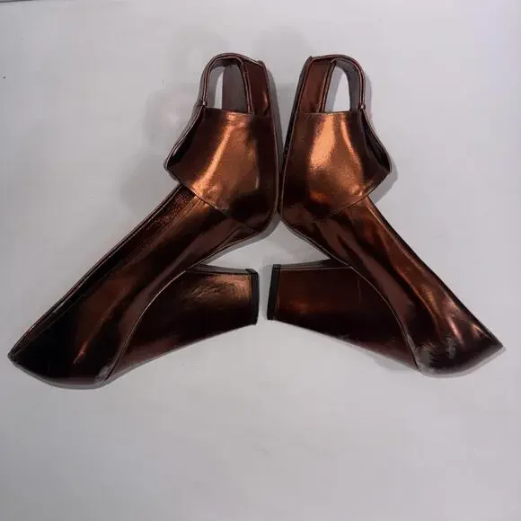 Yves Saint Laurent YSL Basket Orange Bronze Leather Designer Heels Sandals 37.5 - Picture 10 of 15